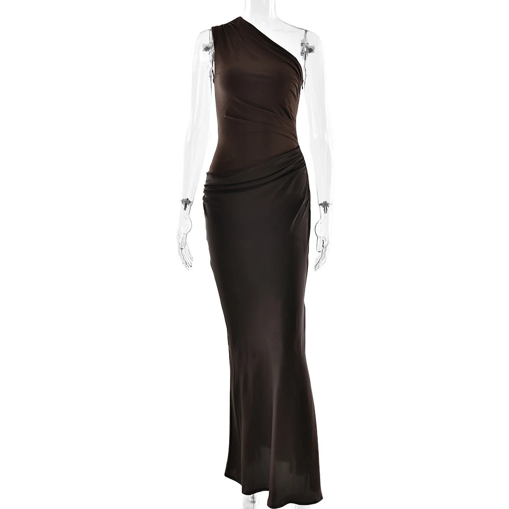 Satin One Shoulder Maxi Dress Celeste Rose