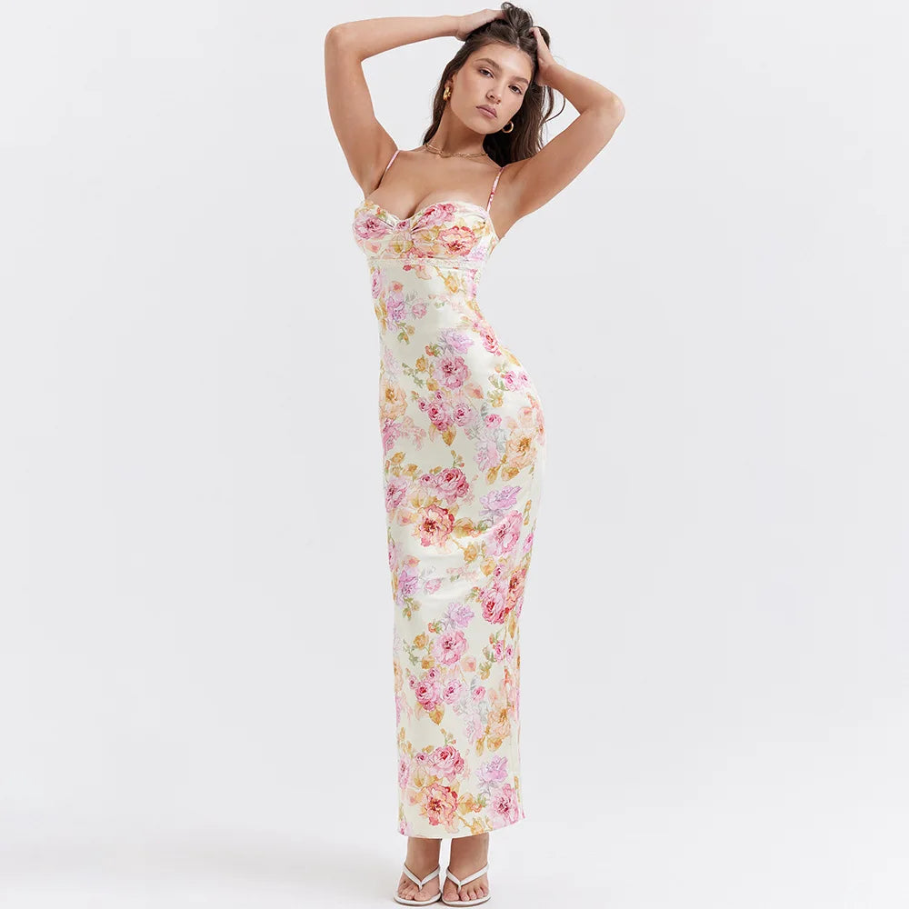 Floral Spaghetti Strap Maxi Dress Celeste Rose