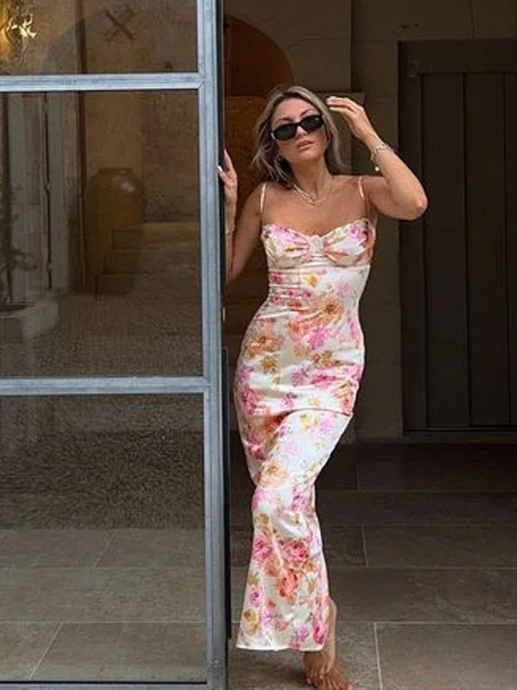 Floral Spaghetti Strap Maxi Dress Celeste Rose