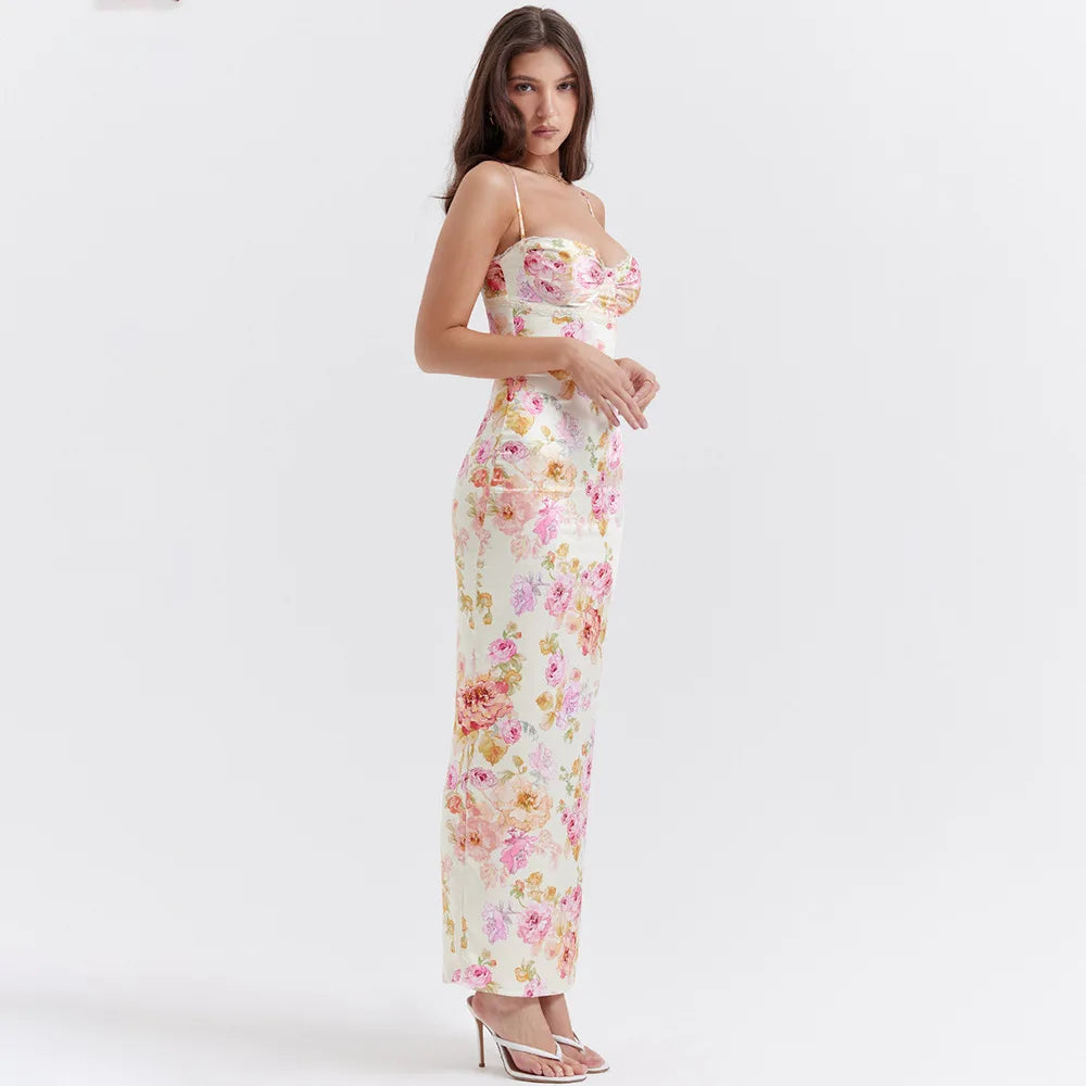 Floral Spaghetti Strap Maxi Dress Celeste Rose