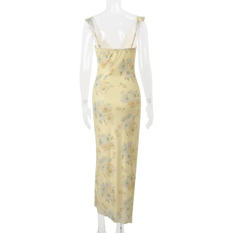 Floral Print Backless Maxi Dress Solène Rose