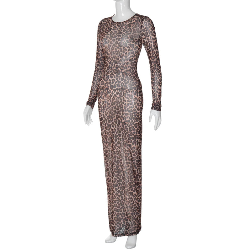 Mesh Leopard Print Maxi Dress Valentina Rose