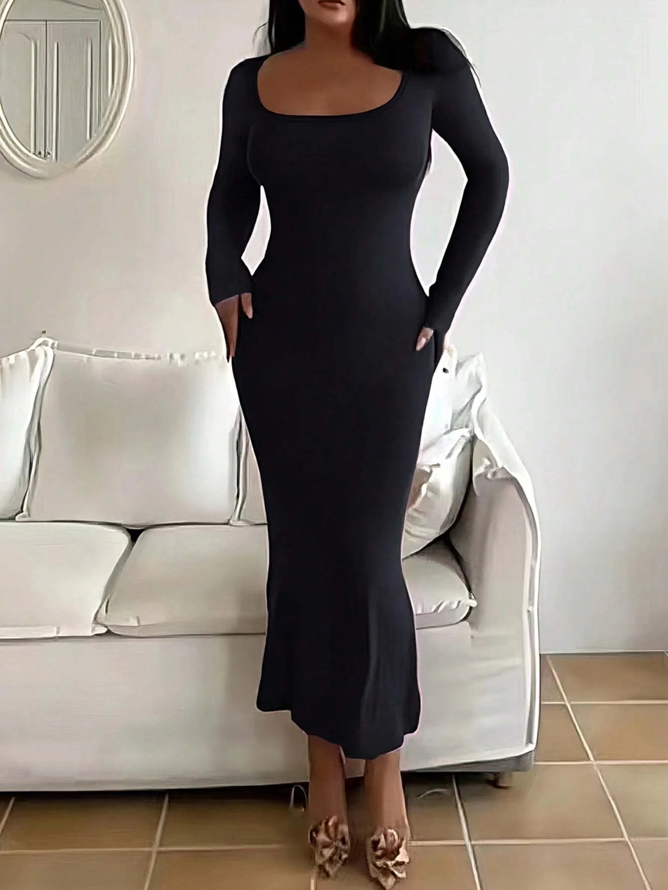 Long Sleeve Bodycon Midi Dress Isolde Rose