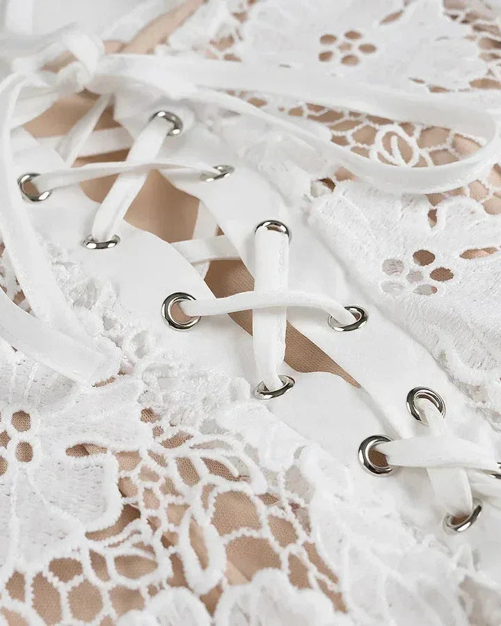 White cut out maxi dress with lace-up open back, Rosalie Rose by Rose & Mews