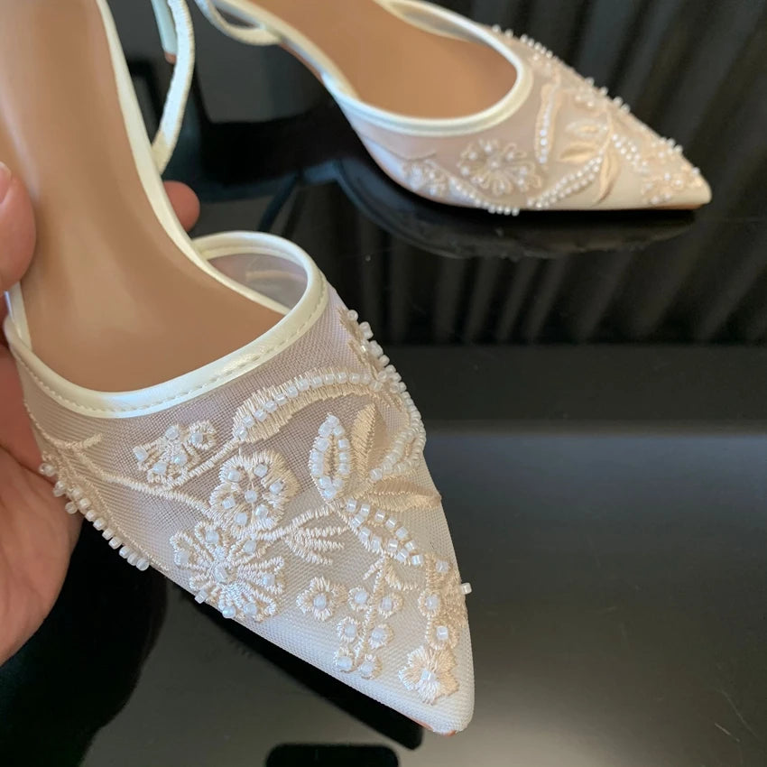 Embroidered Mesh Slingback Pumps Vivienne Rose