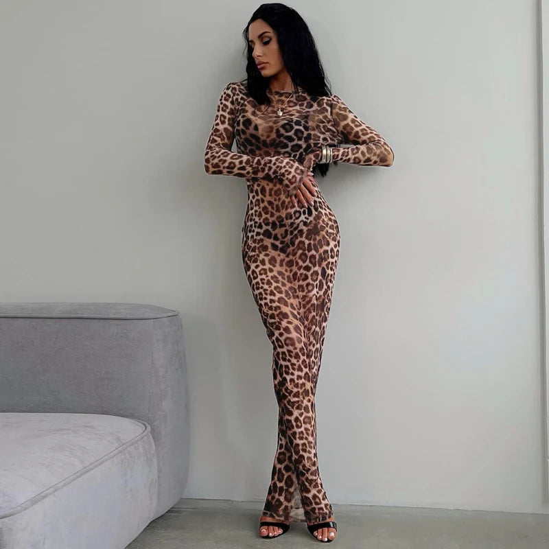 Mesh Leopard Print Maxi Dress Valentina Rose