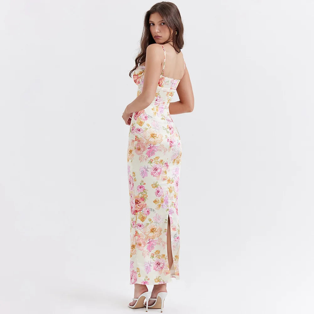 Floral Spaghetti Strap Maxi Dress Celeste Rose