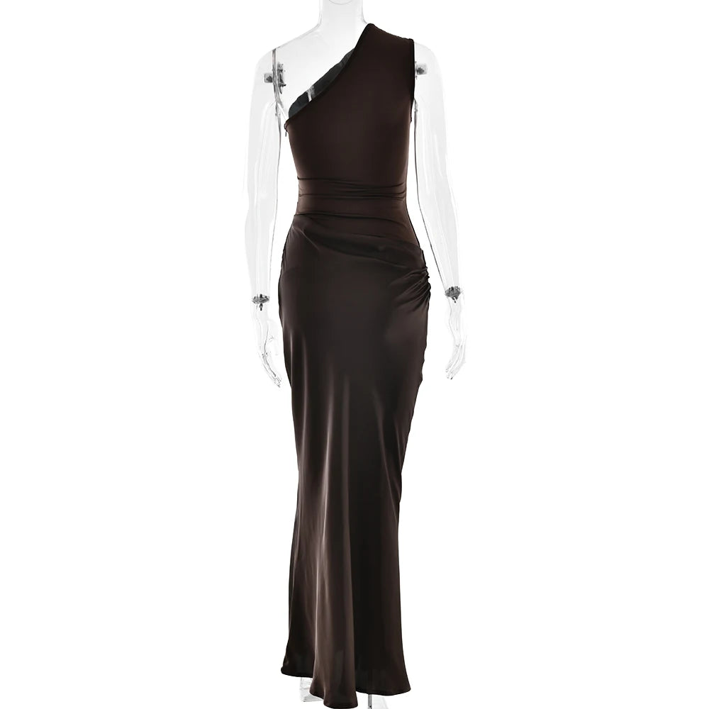 Satin One Shoulder Maxi Dress Celeste Rose