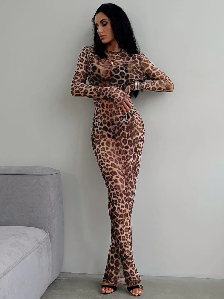Mesh Leopard Print Maxi Dress Valentina Rose