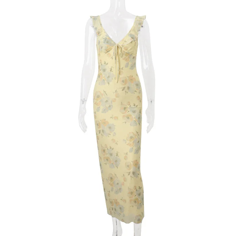 Floral Print Backless Maxi Dress Solène Rose