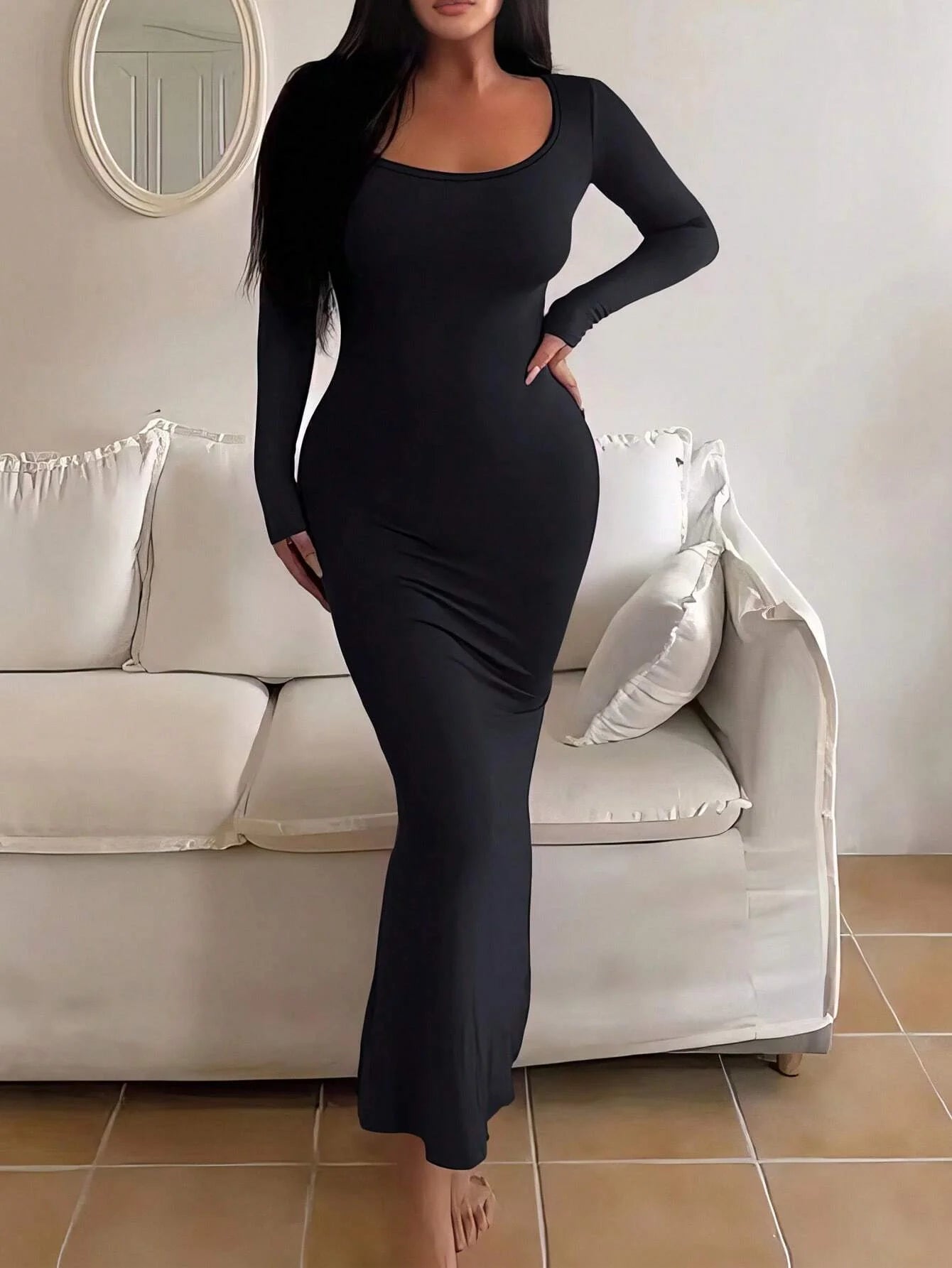 Long Sleeve Bodycon Midi Dress Isolde Rose