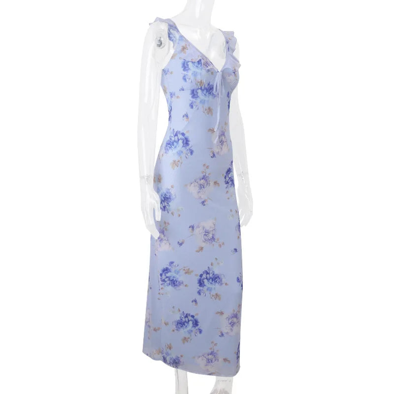 Floral Print Backless Maxi Dress Solène Rose