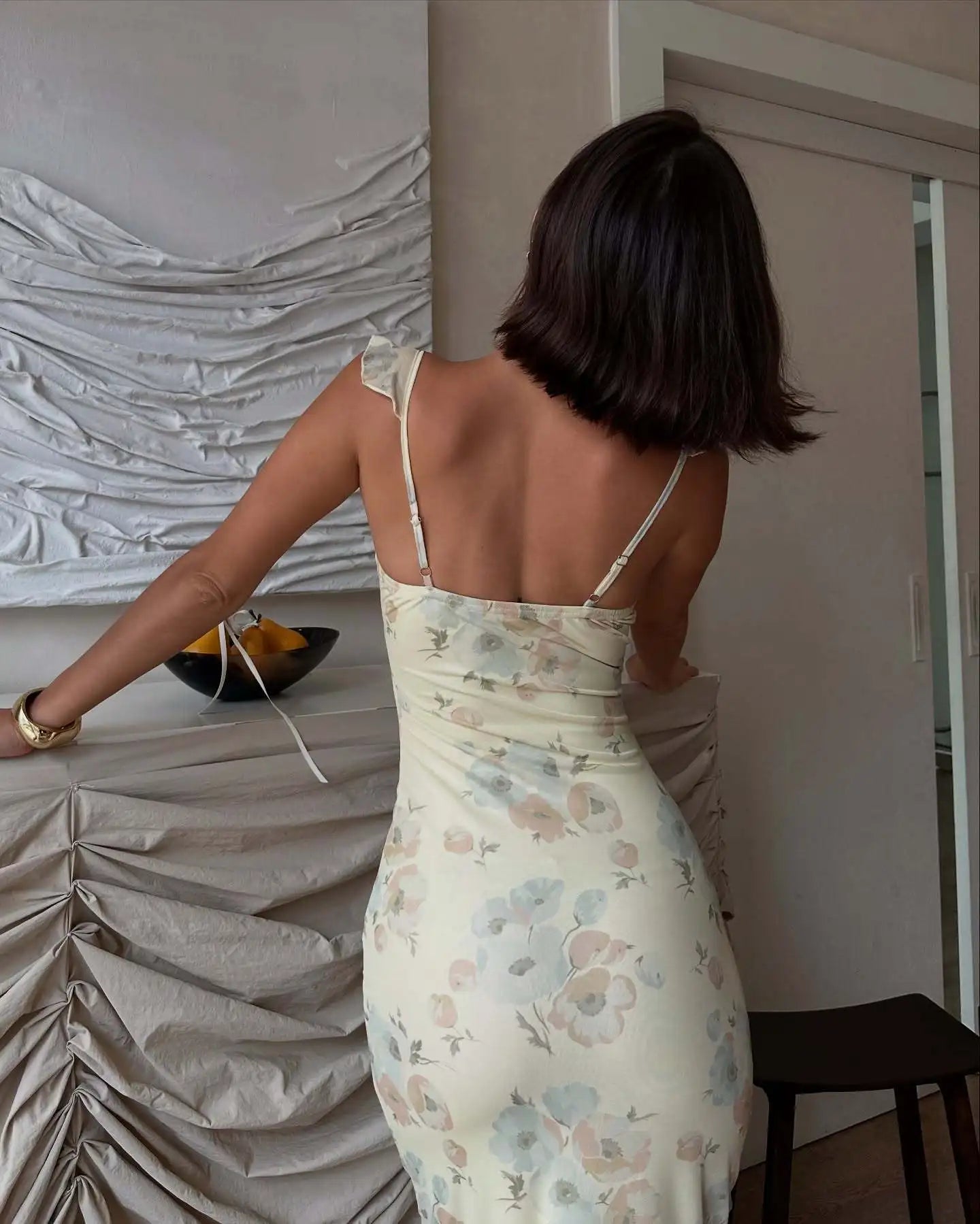 Floral Print Backless Maxi Dress Solène Rose