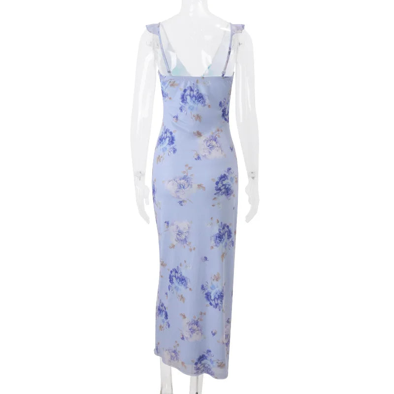 Floral Print Backless Maxi Dress Solène Rose