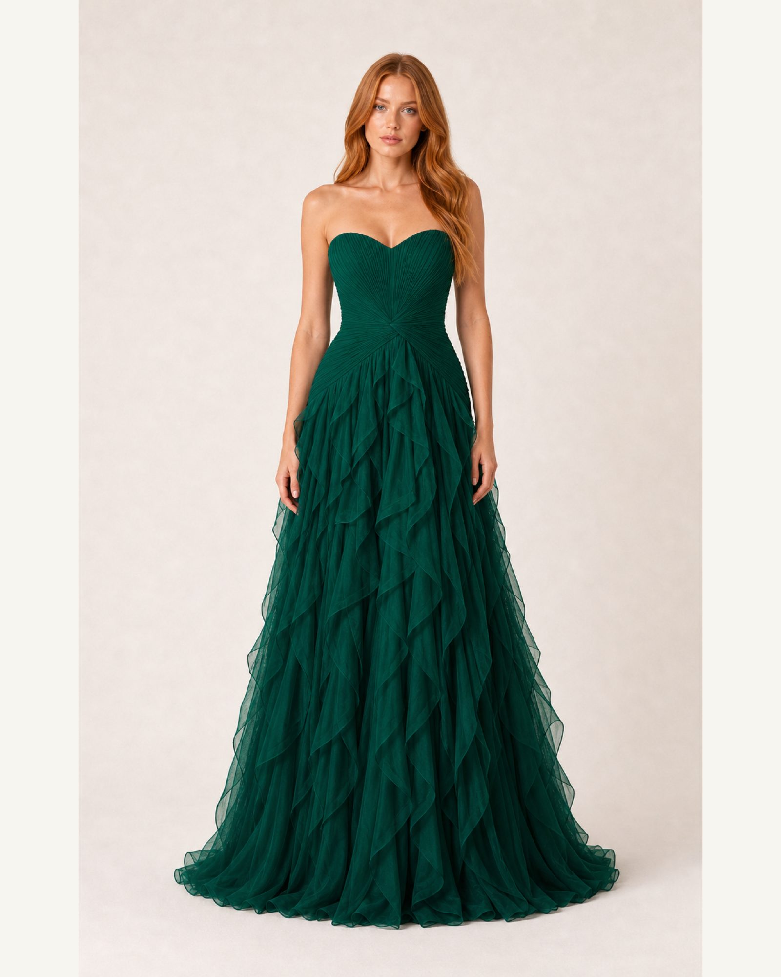 Ruffle Chiffon Prom Gown Arabella Rose - Emerald Green - Front