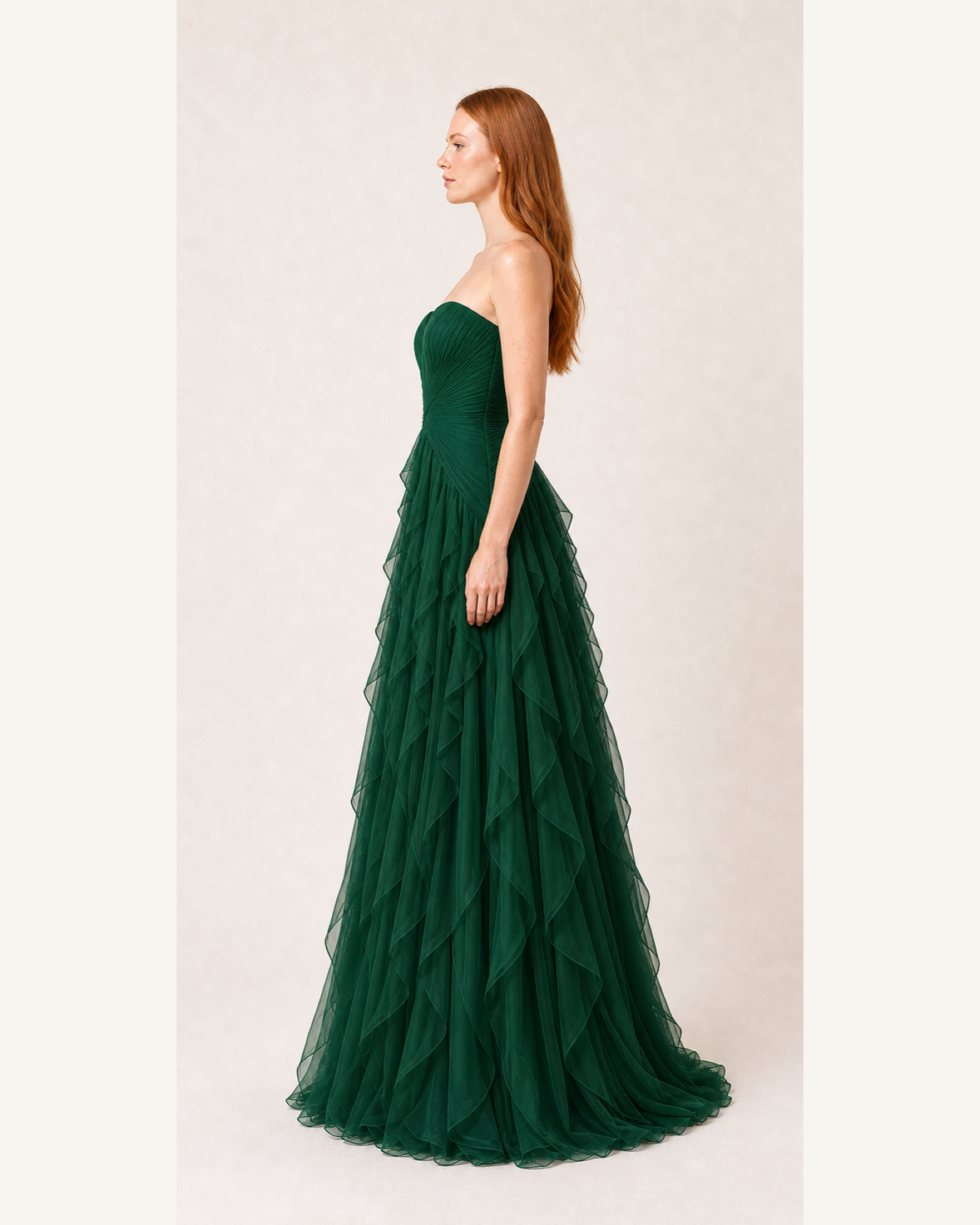 Ruffle Chiffon Prom Gown Arabella Rose - Emerald Green - Left Profile