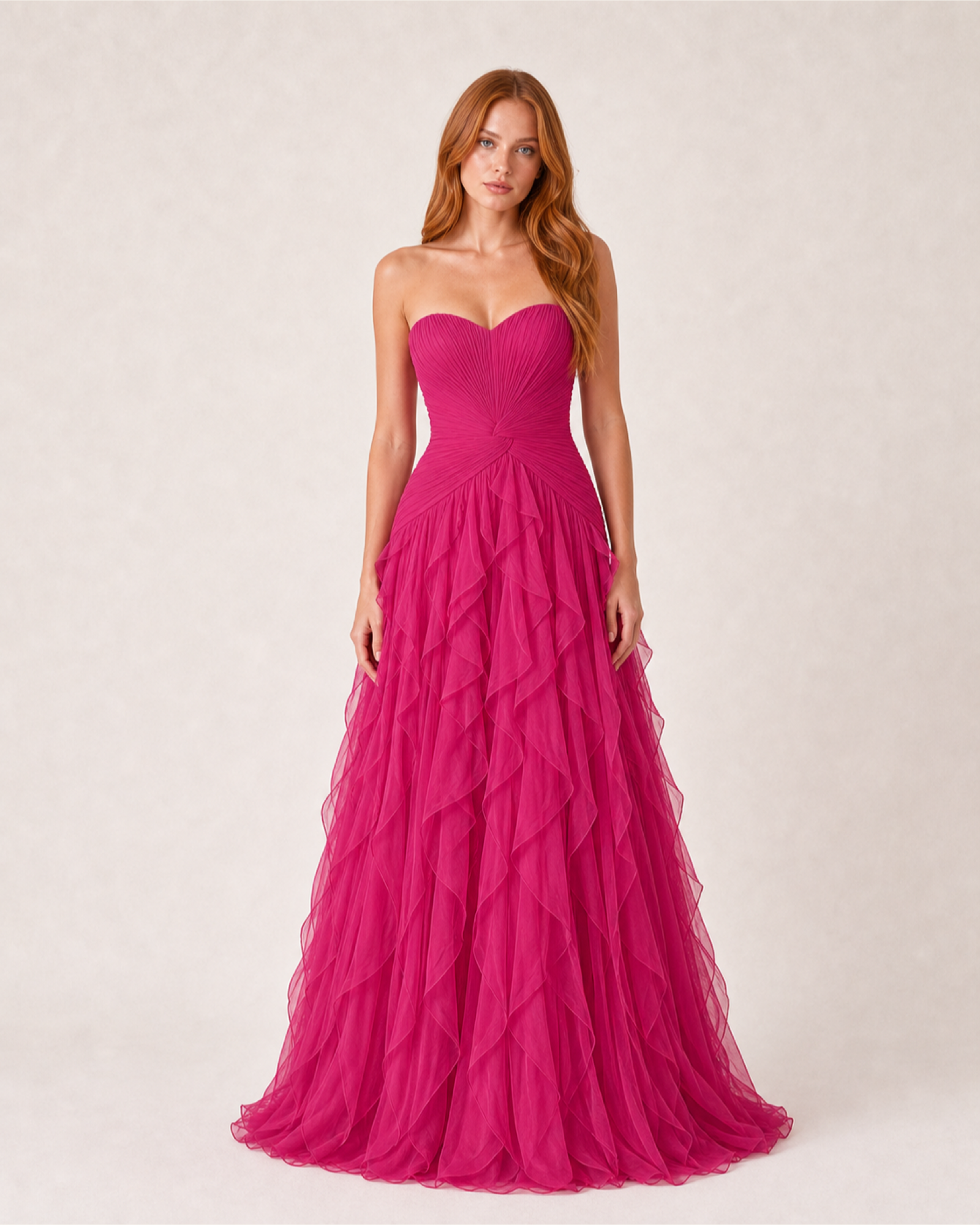 Ruffle Chiffon Prom Gown Arabella Rose - Fuchsia - Front