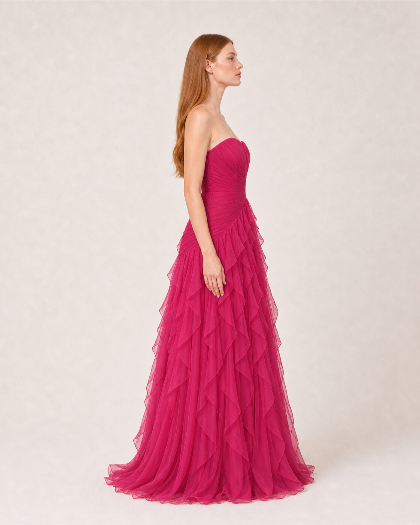 Ruffle Chiffon Prom Gown Arabella Rose - Fuchsia - Right Profile
