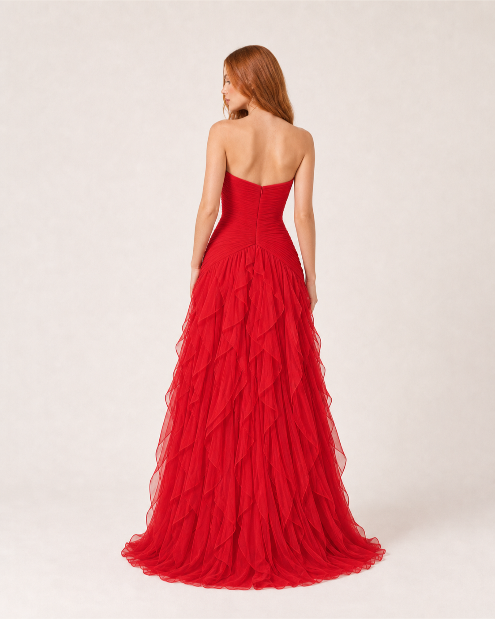 Ruffle Chiffon Prom Gown Arabella Rose - Red - Back