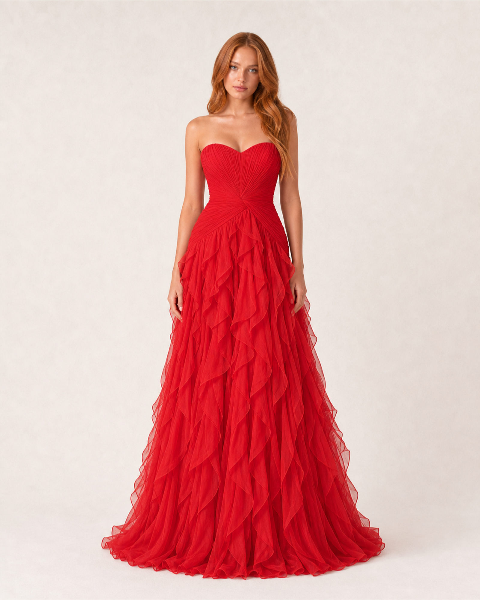 Ruffle Chiffon Prom Gown Arabella Rose - Red - Front