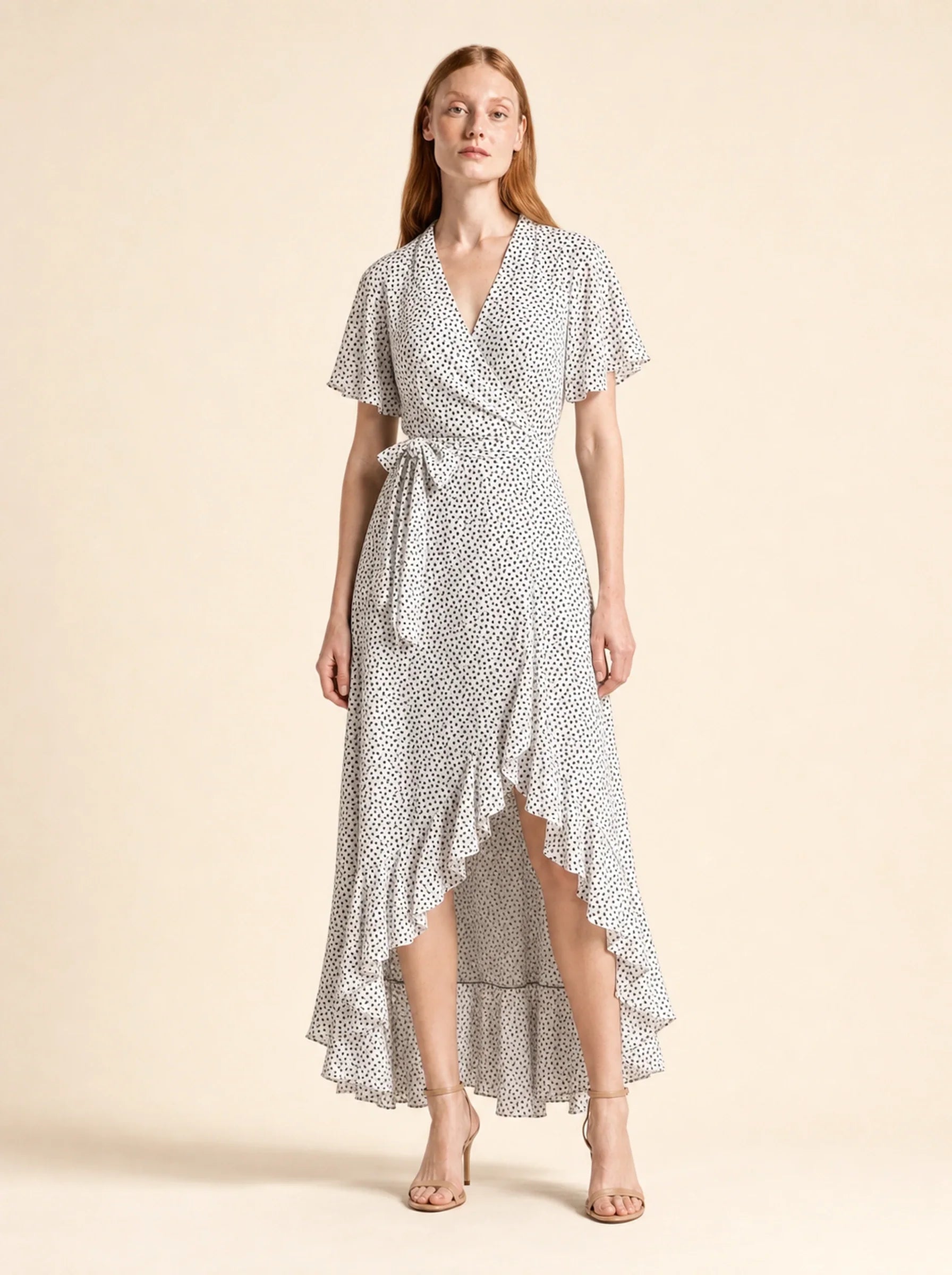 Chiffon Boho Wrap Maxi Dress Aurelia Rose - White - Front