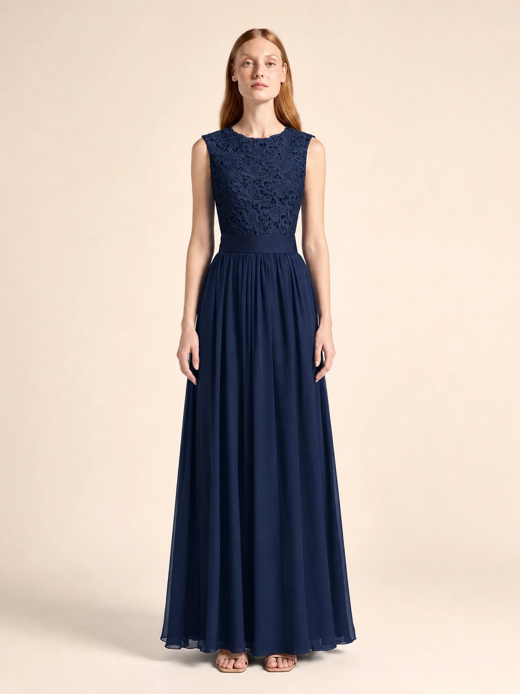 Beaded Chiffon Prom Gown Rosalind Rose - CPS489 Navy Blue - 01 front