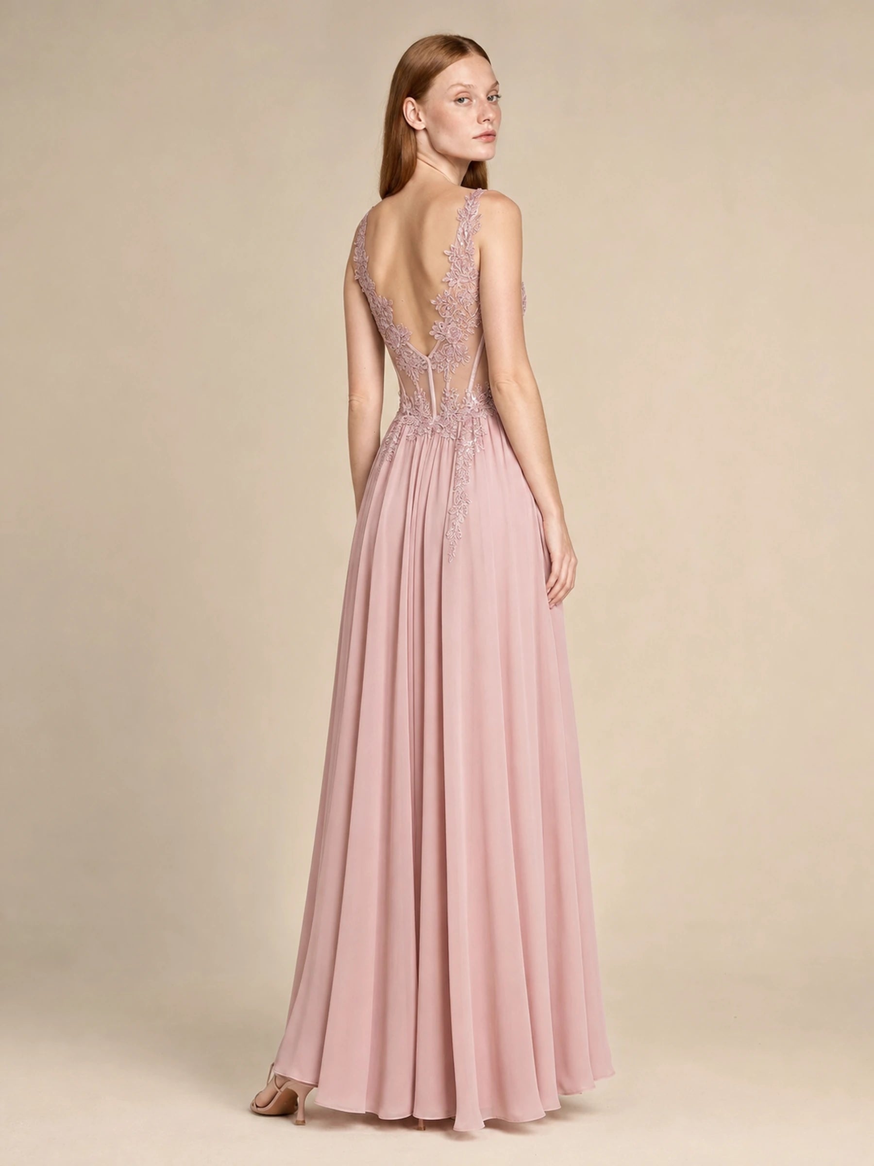 Beaded Chiffon Prom Gown Rosalind Rose - Dusty Pink - 02 back