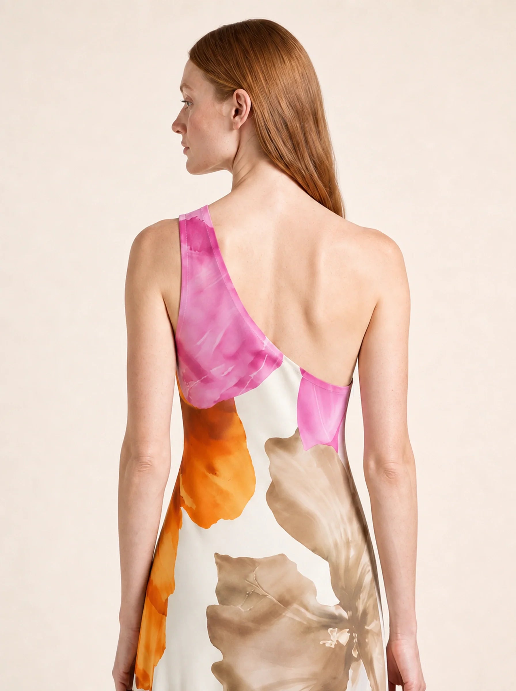 Floral One Shoulder Maxi Dress Beatrice Rose - Back Close up