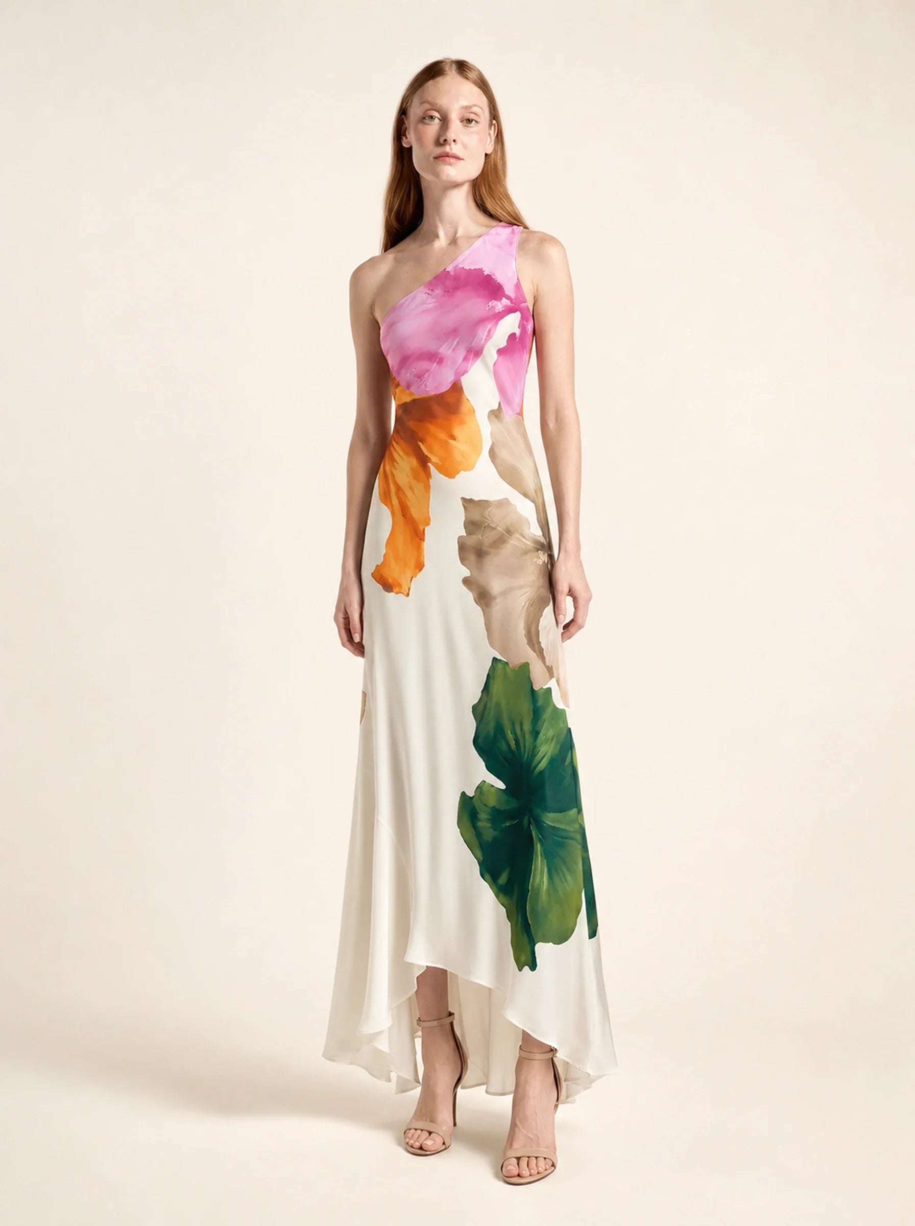 Floral One Shoulder Maxi Dress Beatrice Rose - Front