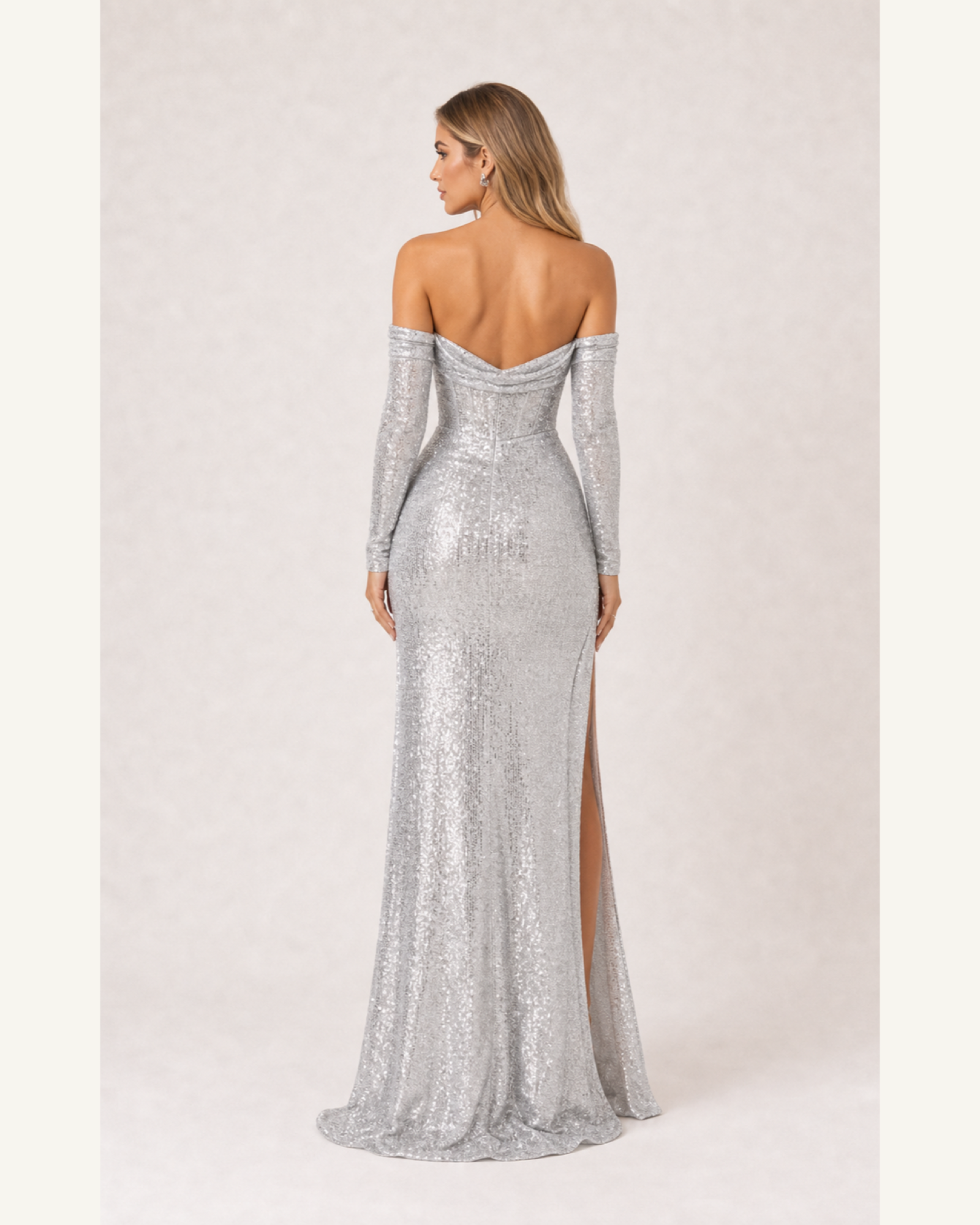 Silver Off-Shoulder Prom Gown Contessa Rose - Silver - Back