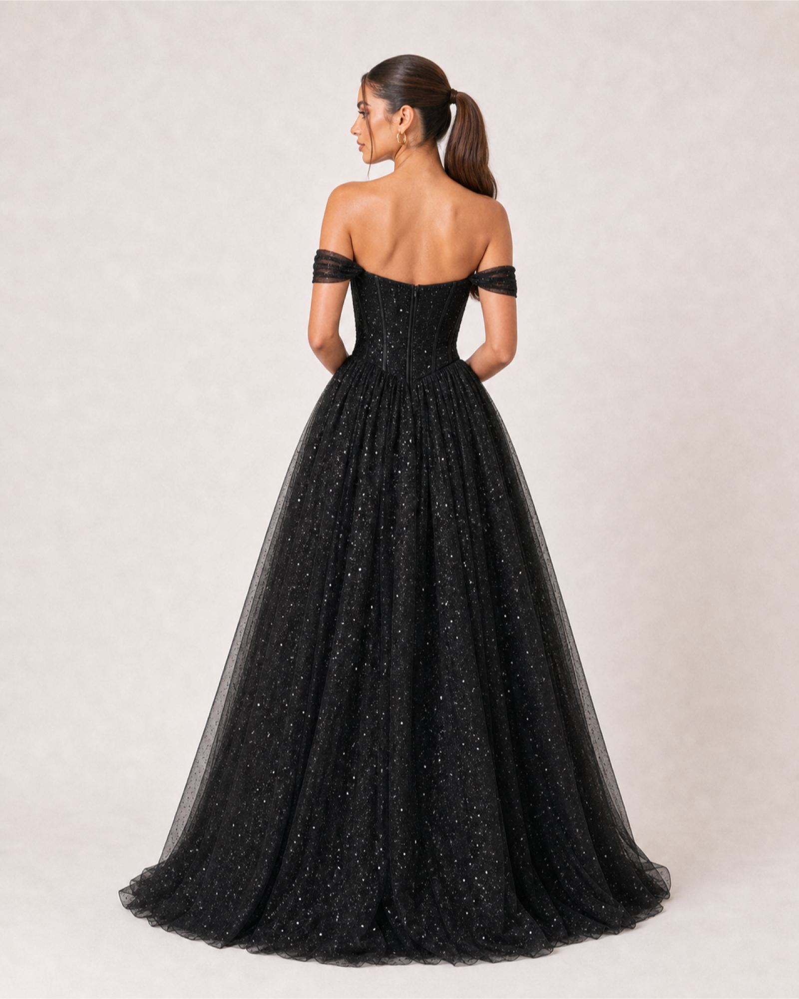 Glitter Tulle Prom Gown Estelle Rose - Black - Back