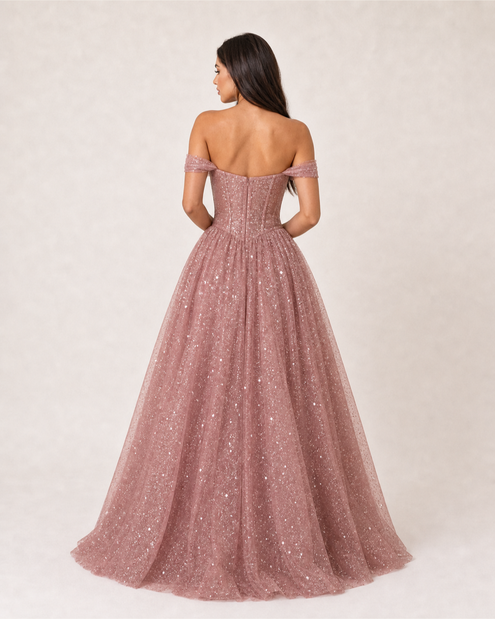 Glitter Tulle Prom Gown Estelle Rose - Dusty Rose - Back