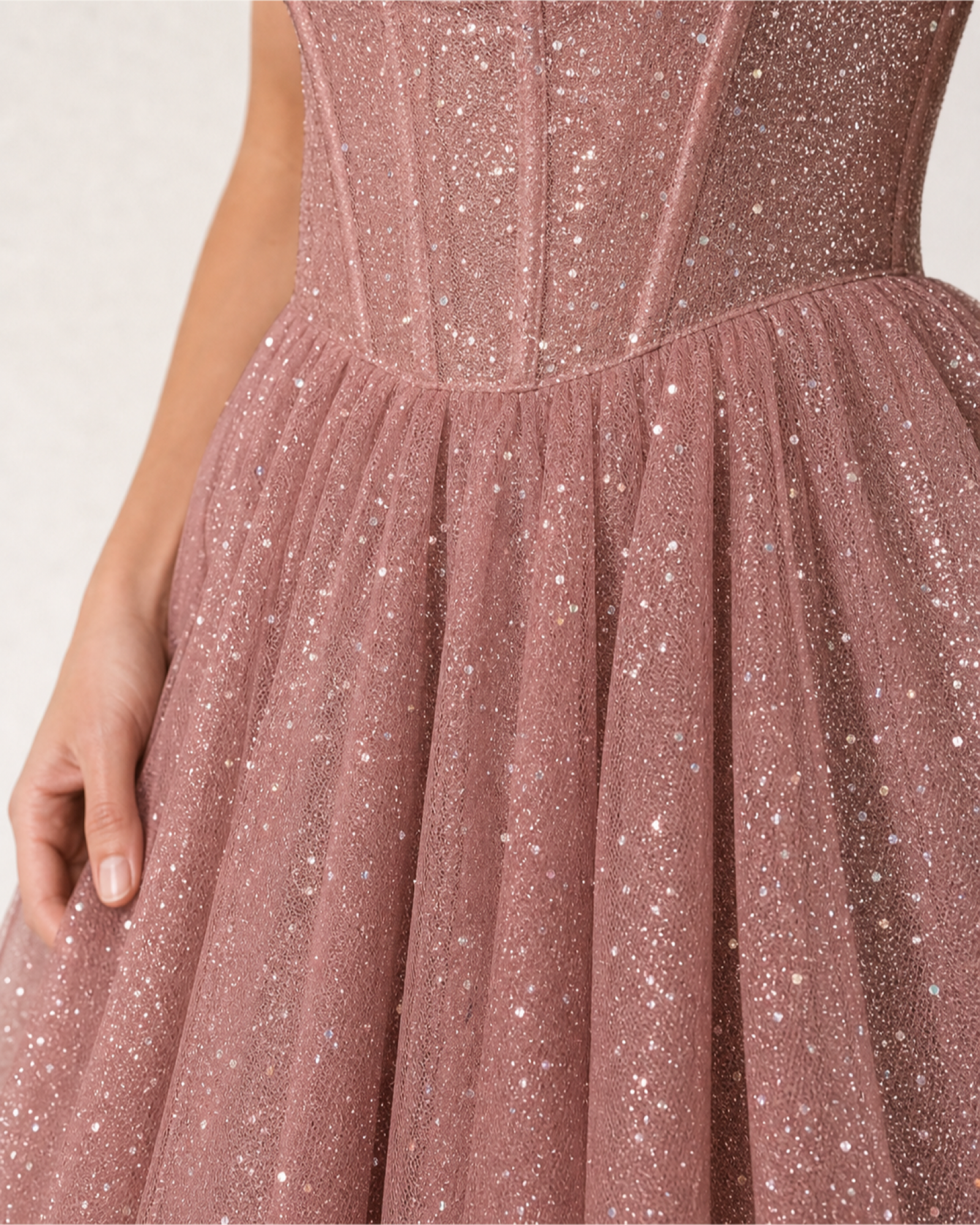 Glitter Tulle Prom Gown Estelle Rose - Dusty Rose - Fabric Closeup