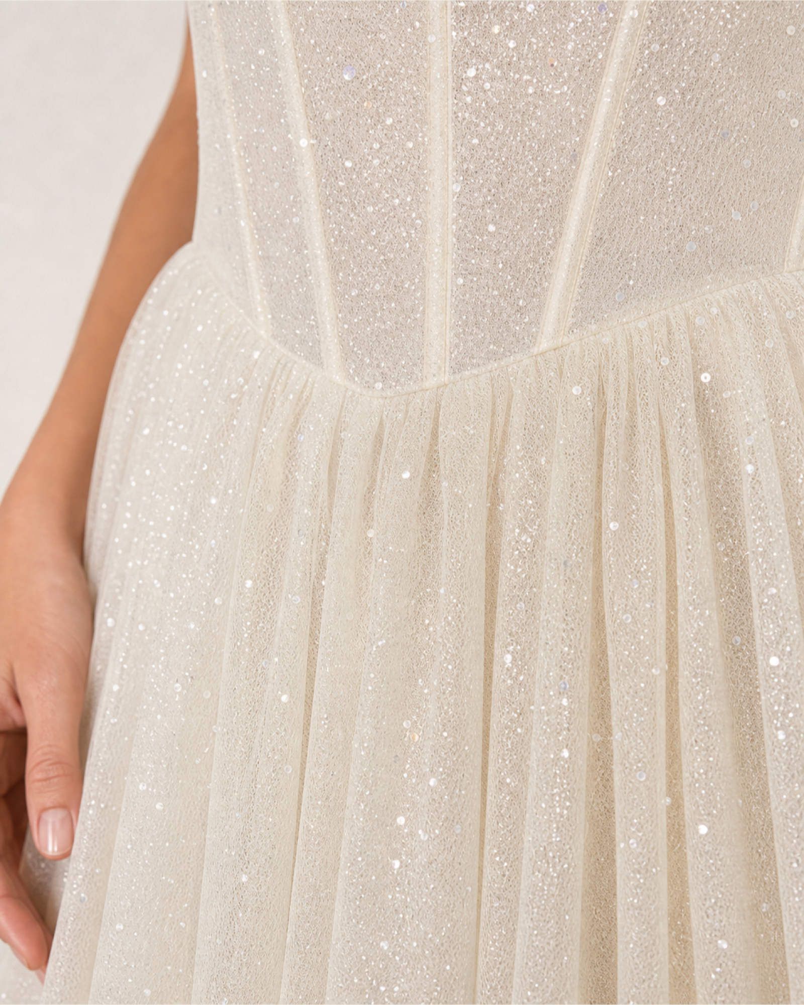 Glitter Tulle Prom Gown Estelle Rose - Ivory - Fabric Closeup