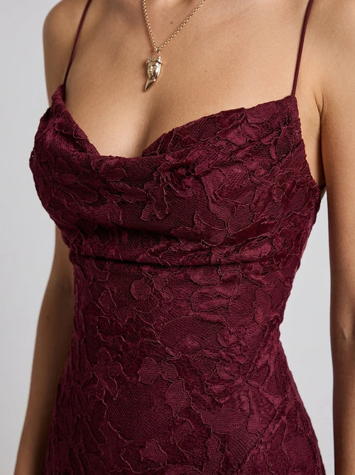 Red Jacquard Slip Maxi Dress Valentina Rose