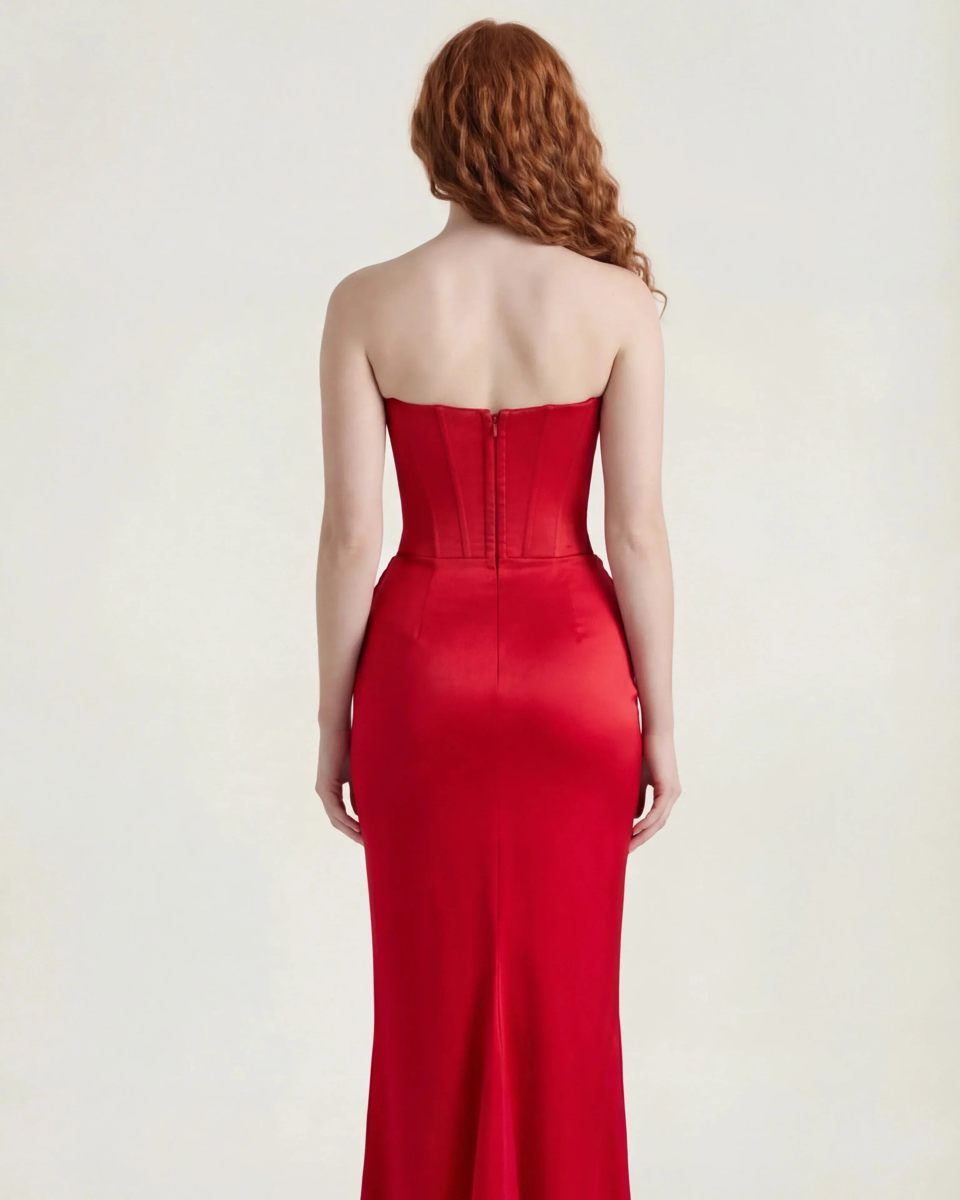 Red satin maxi dress with cowl neckline, Delphine Rose by Rose & Mews