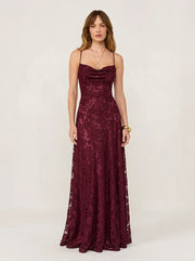 Red Jacquard Slip Maxi Dress Valentina Rose