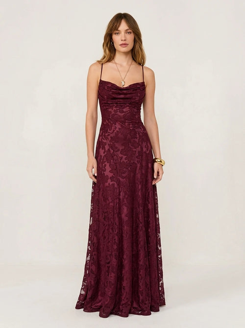 Red Jacquard Slip Maxi Dress Valentina Rose