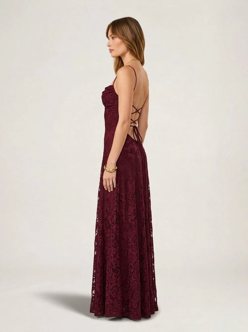 Red Jacquard Slip Maxi Dress Valentina Rose