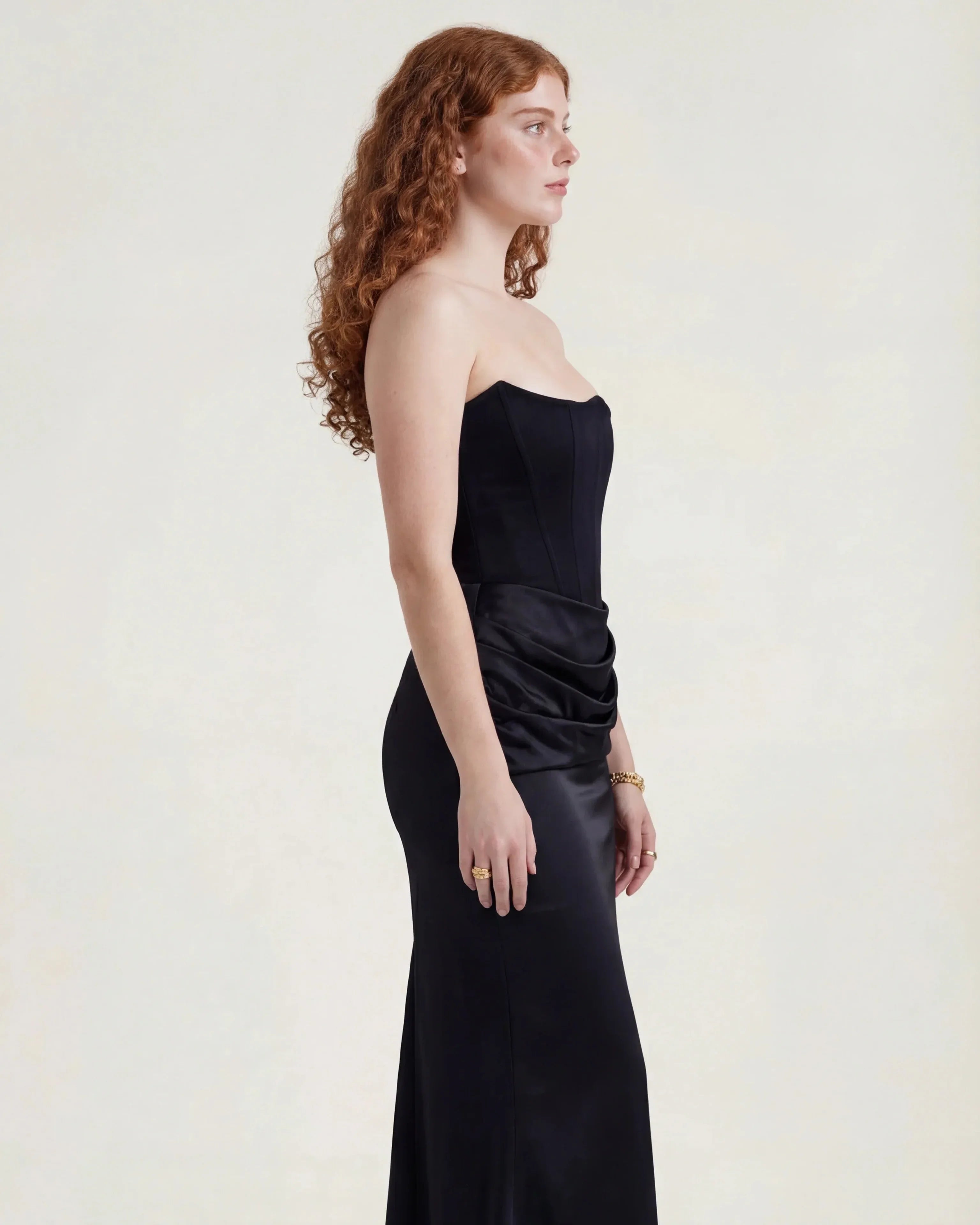 Black satin maxi dress with cowl neckline, Delphine Rose by Rose & Mews