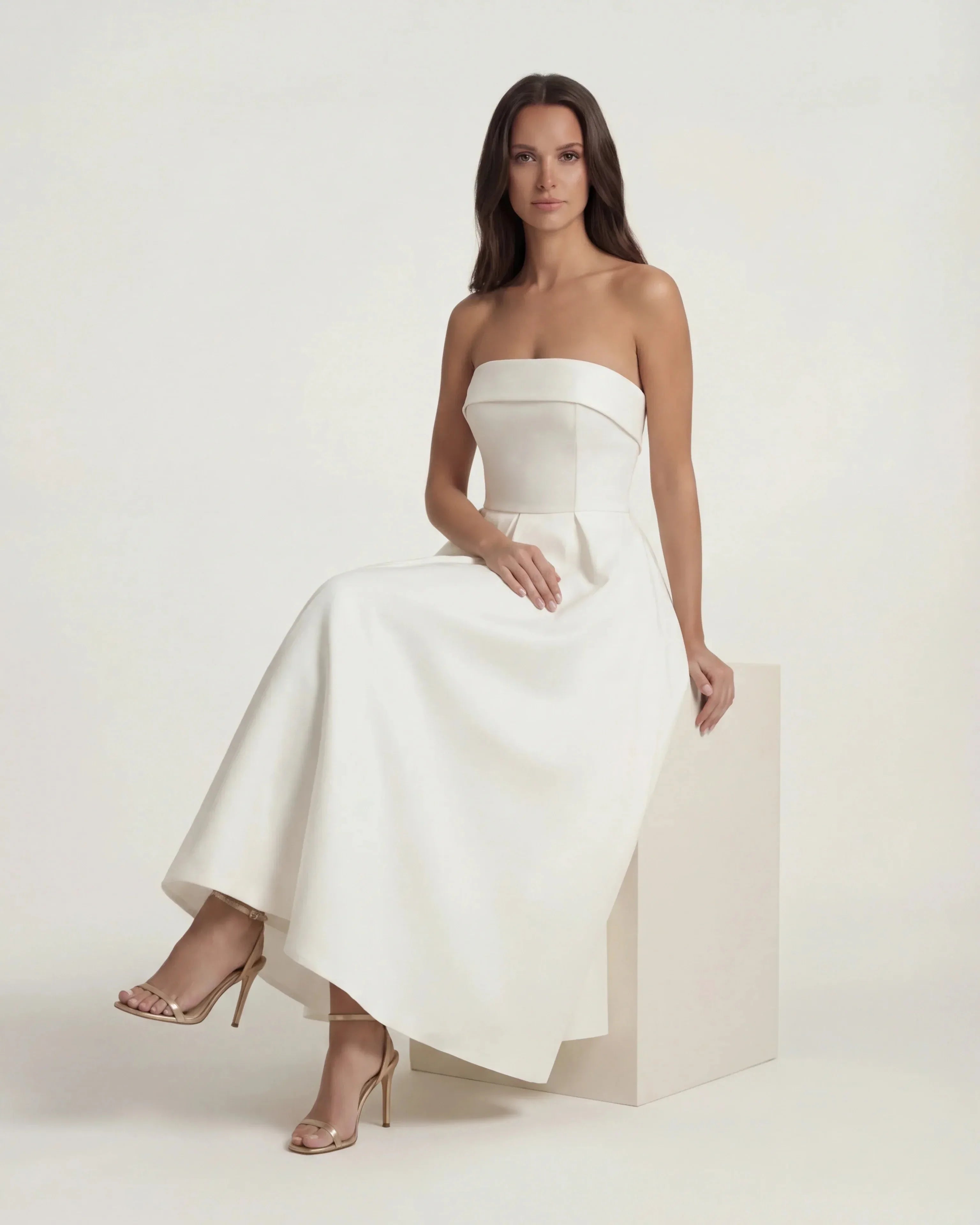 White wrap midi dress with flattering draped fit, Penelope Rose by Rose & Mews