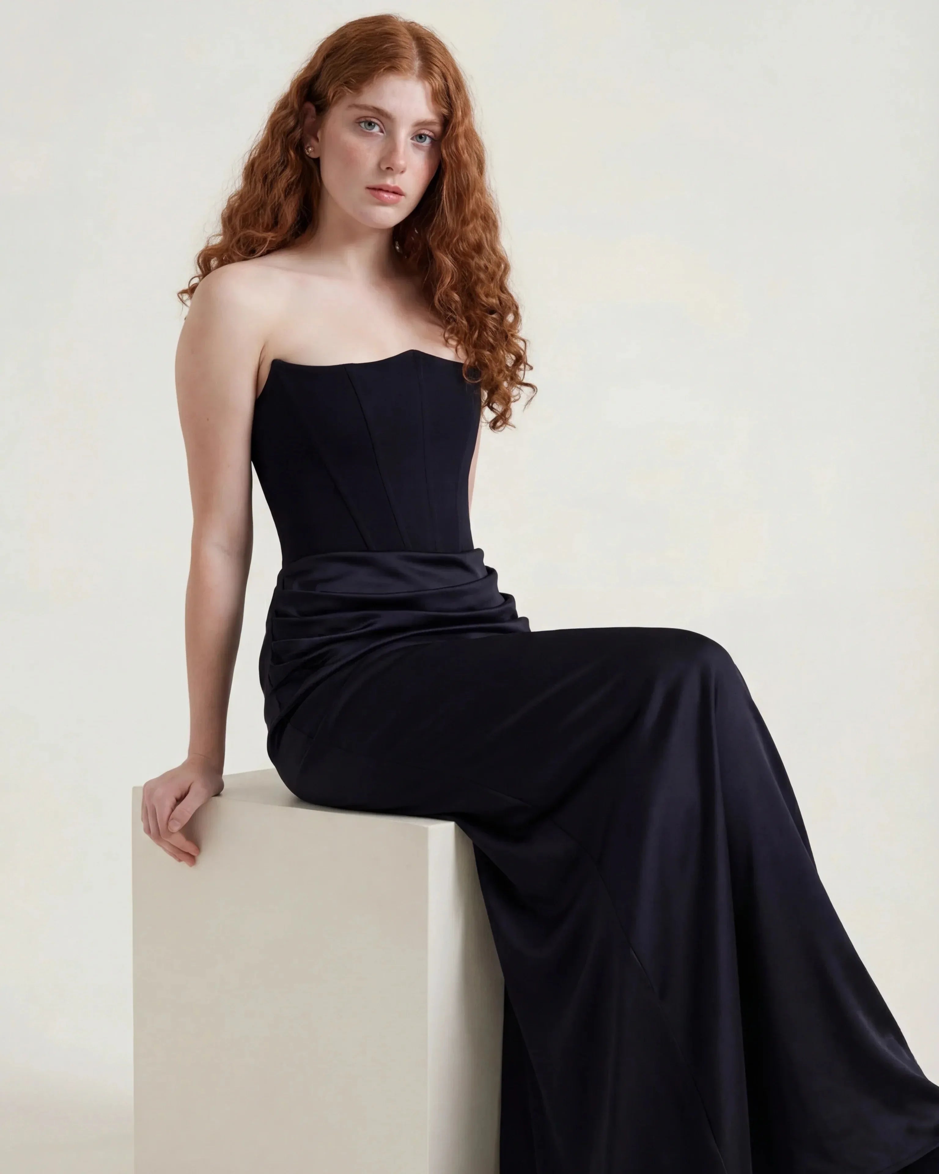 Black satin maxi dress with cowl neckline, Delphine Rose by Rose & Mews