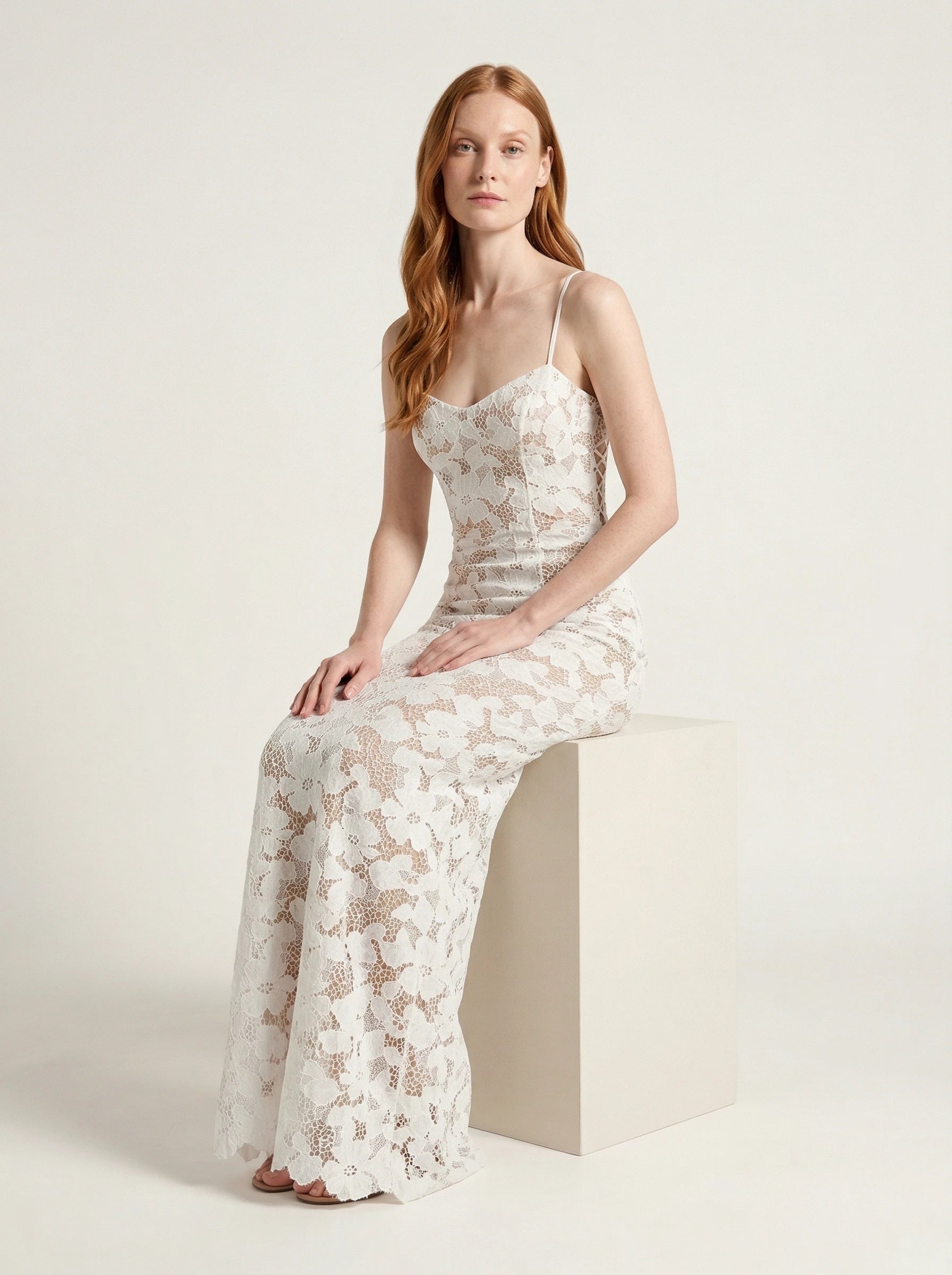 White cut out maxi dress with lace-up open back, Rosalie Rose by Rose & Mews