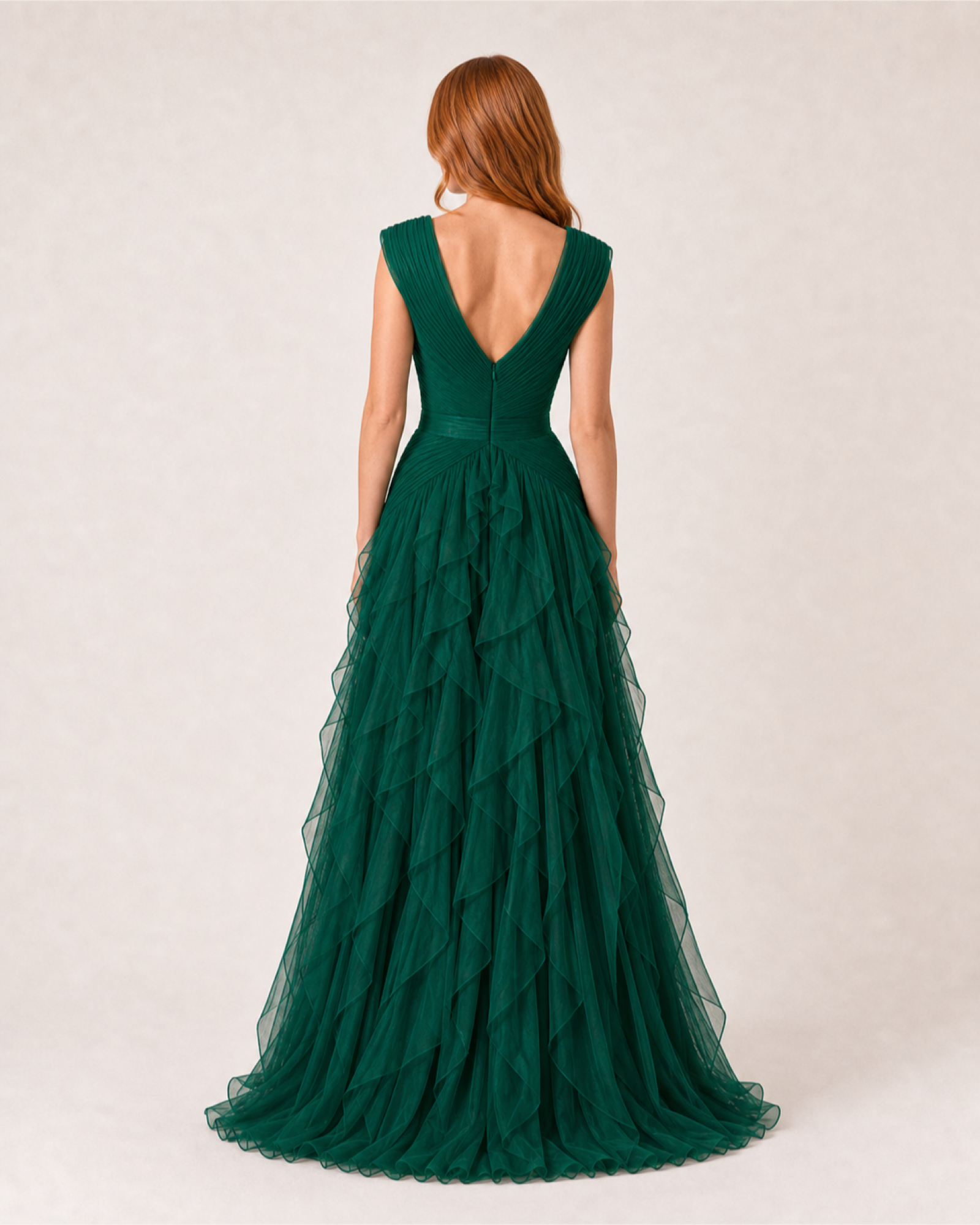 Fuchsia Pleated Prom Gown Florence Rose - Emerald Green - Back
