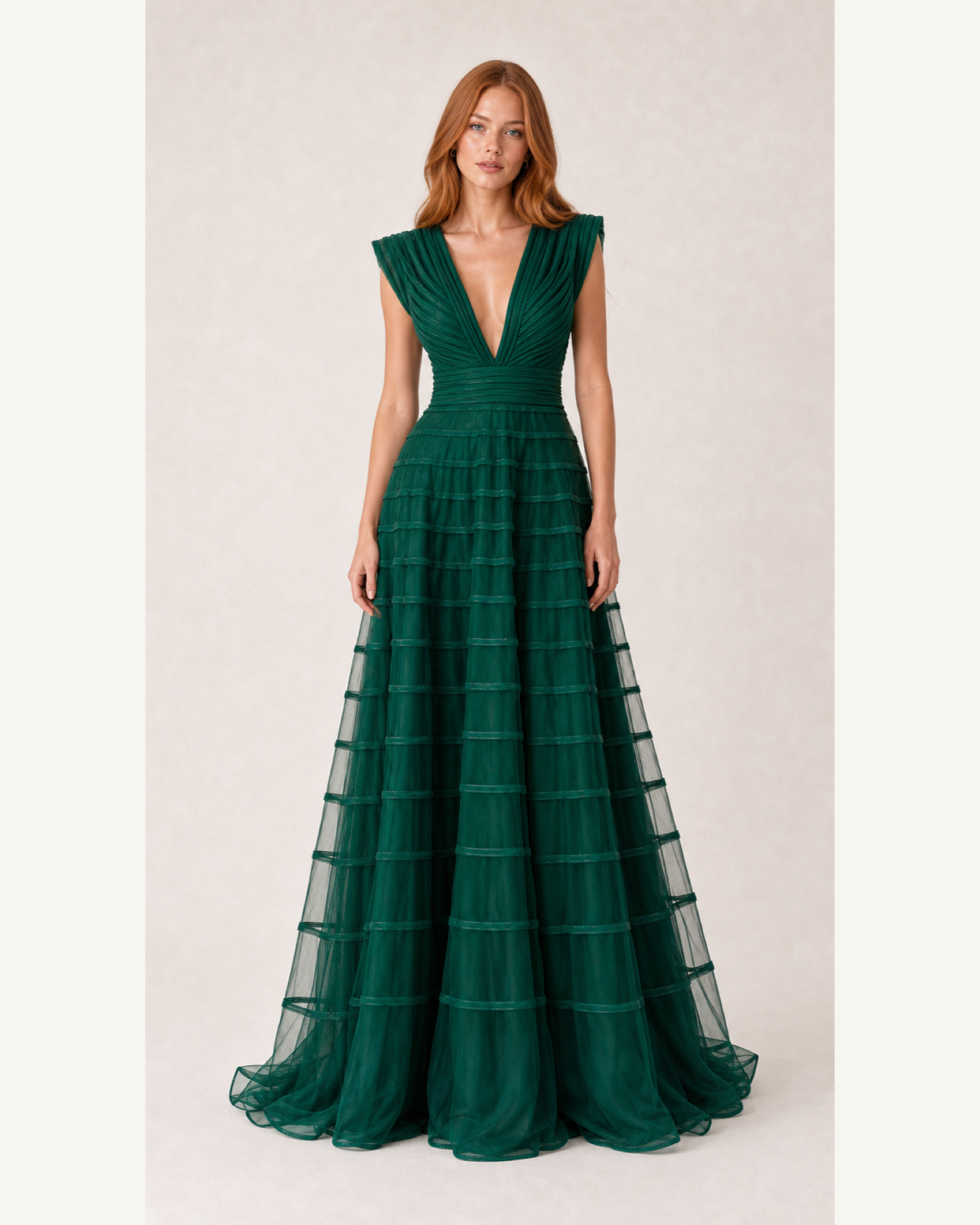 Fuchsia Pleated Prom Gown Florence Rose - Emerald Green - Front