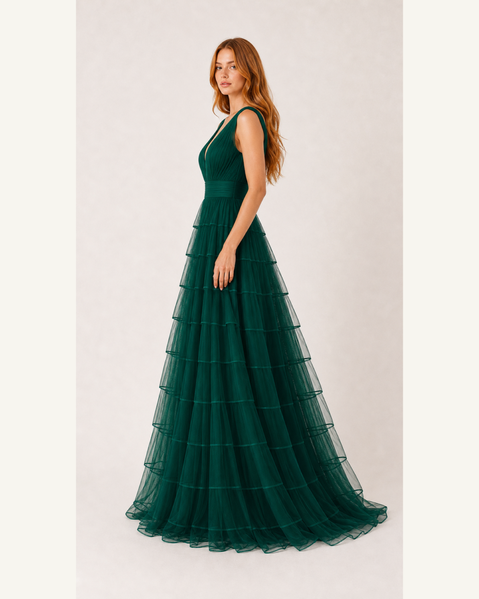 Fuchsia Pleated Prom Gown Florence Rose - Emerald Green - Left Profile