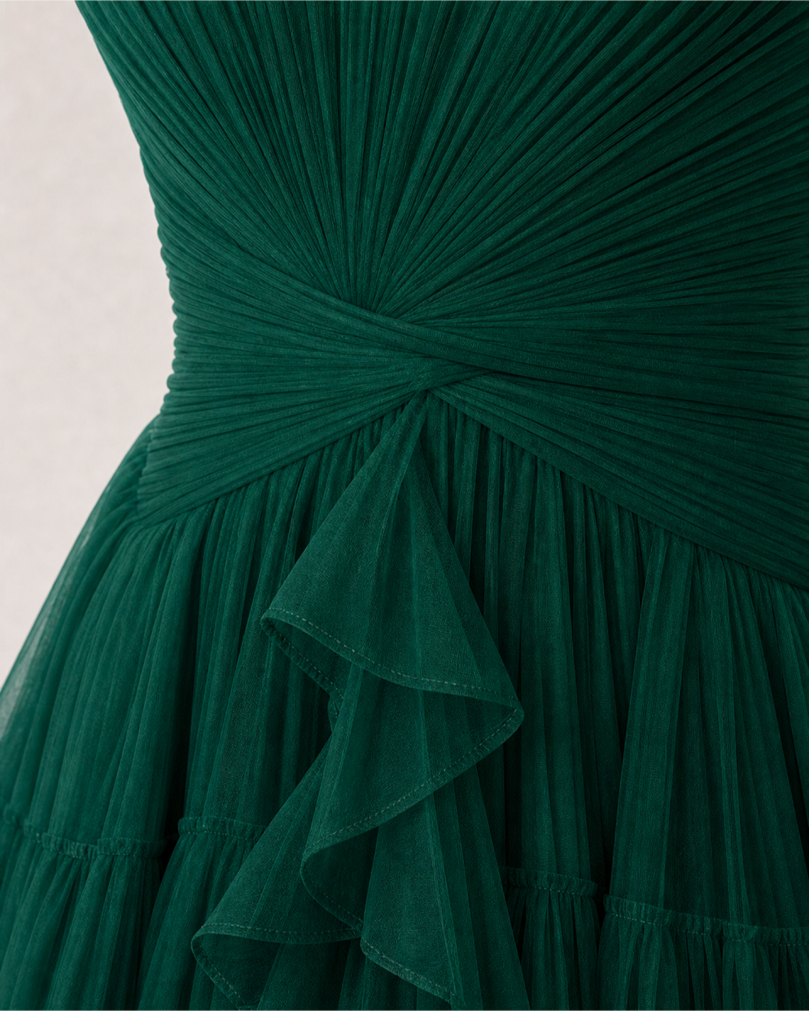 Fuchsia Pleated Prom Gown Florence Rose - Emerald Green - Upper Closeup