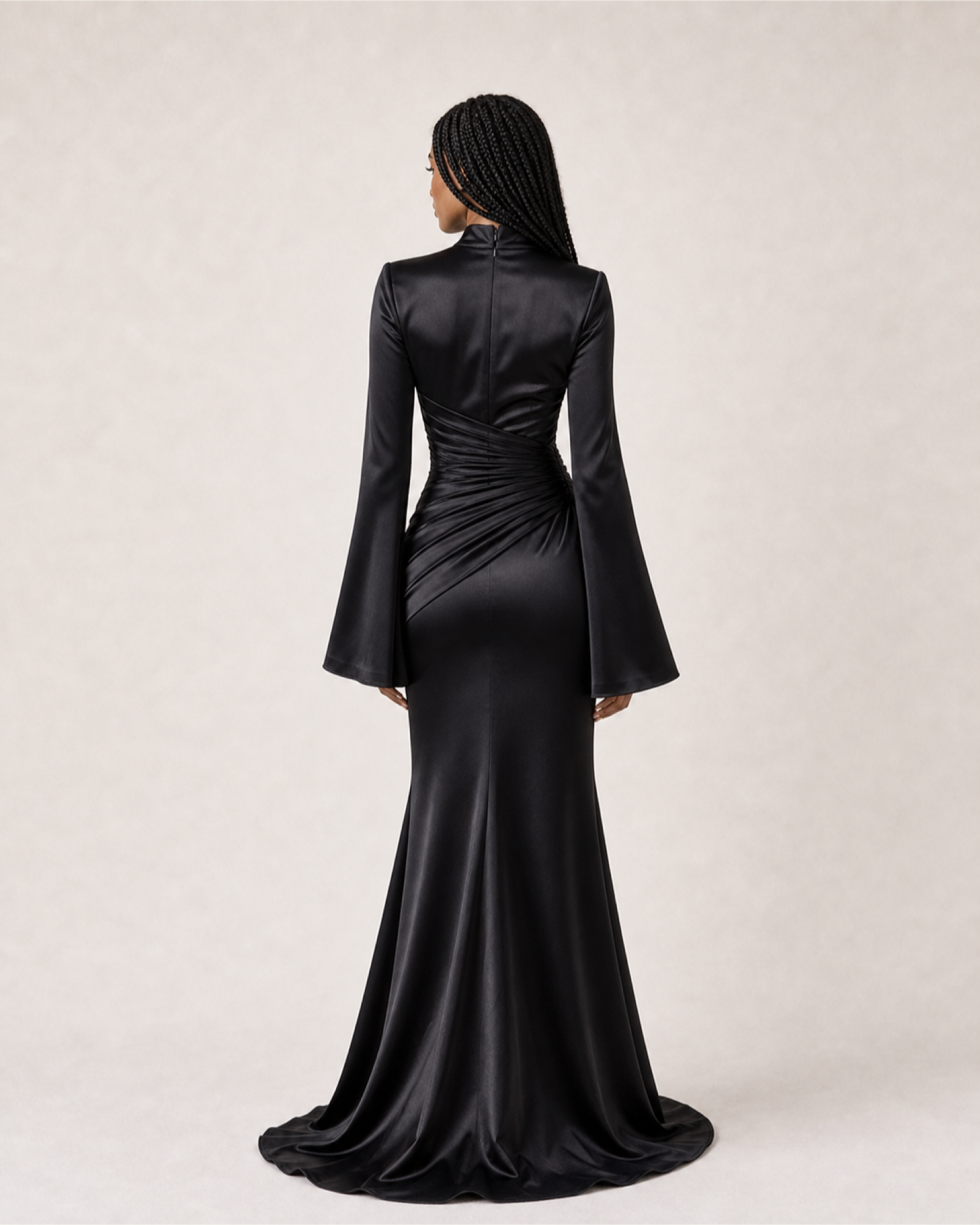 Burgundy Satin Mermaid Gown Lily Rose - Black - Back