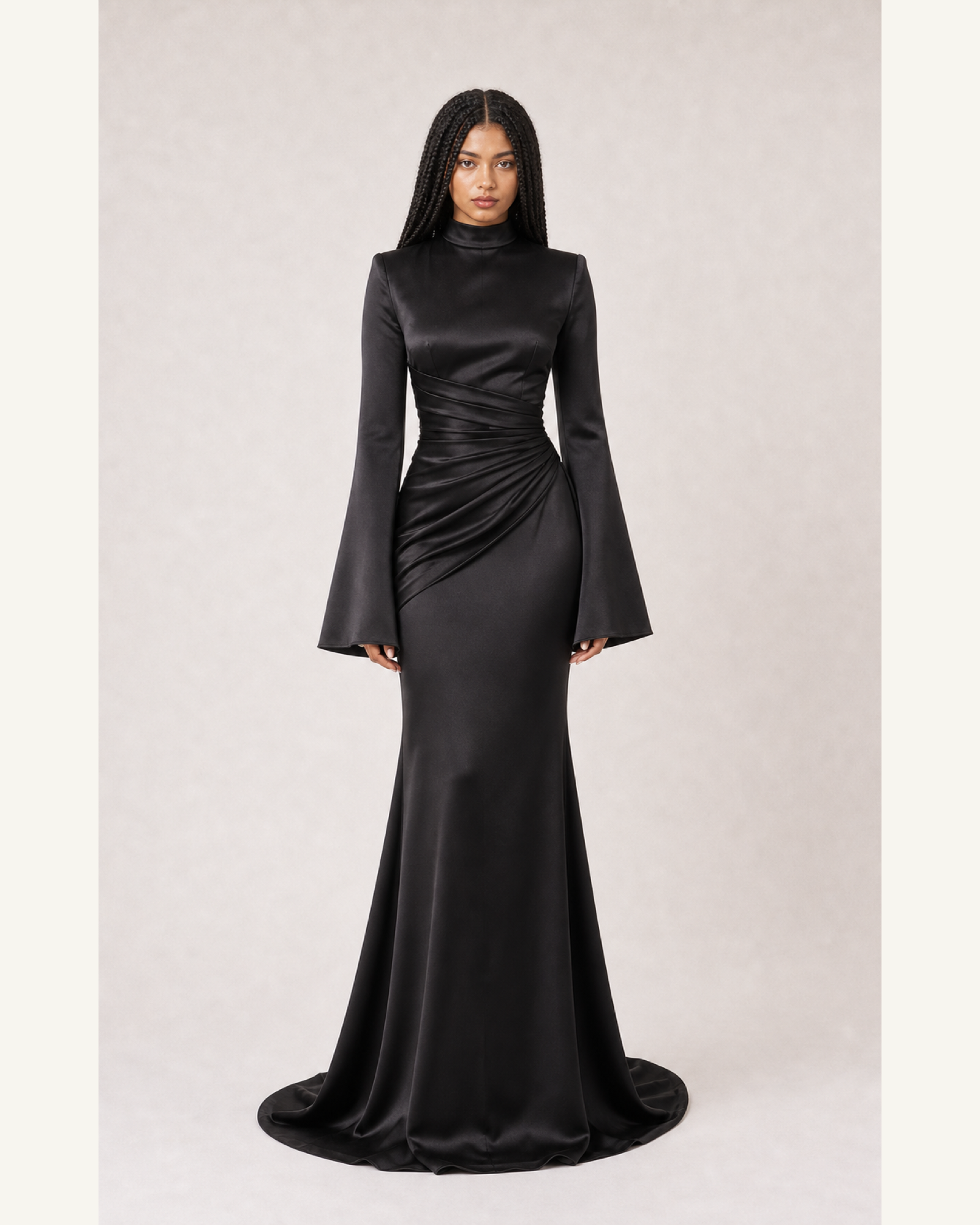 Burgundy Satin Mermaid Gown Lily Rose - Black - Front