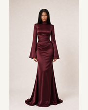 Burgundy Satin Mermaid Gown Lily Rose - Burgundy - Front